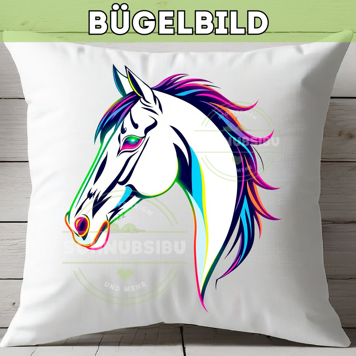 Bügelbild Neon Pferd